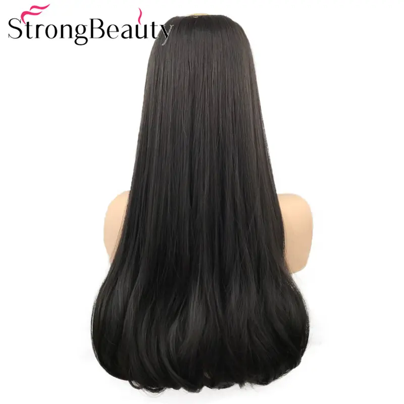 StrongBeauty Long Straight Synthetic 3/4 Wigs Women's Half Wig Black/Brown Hair Heat OK