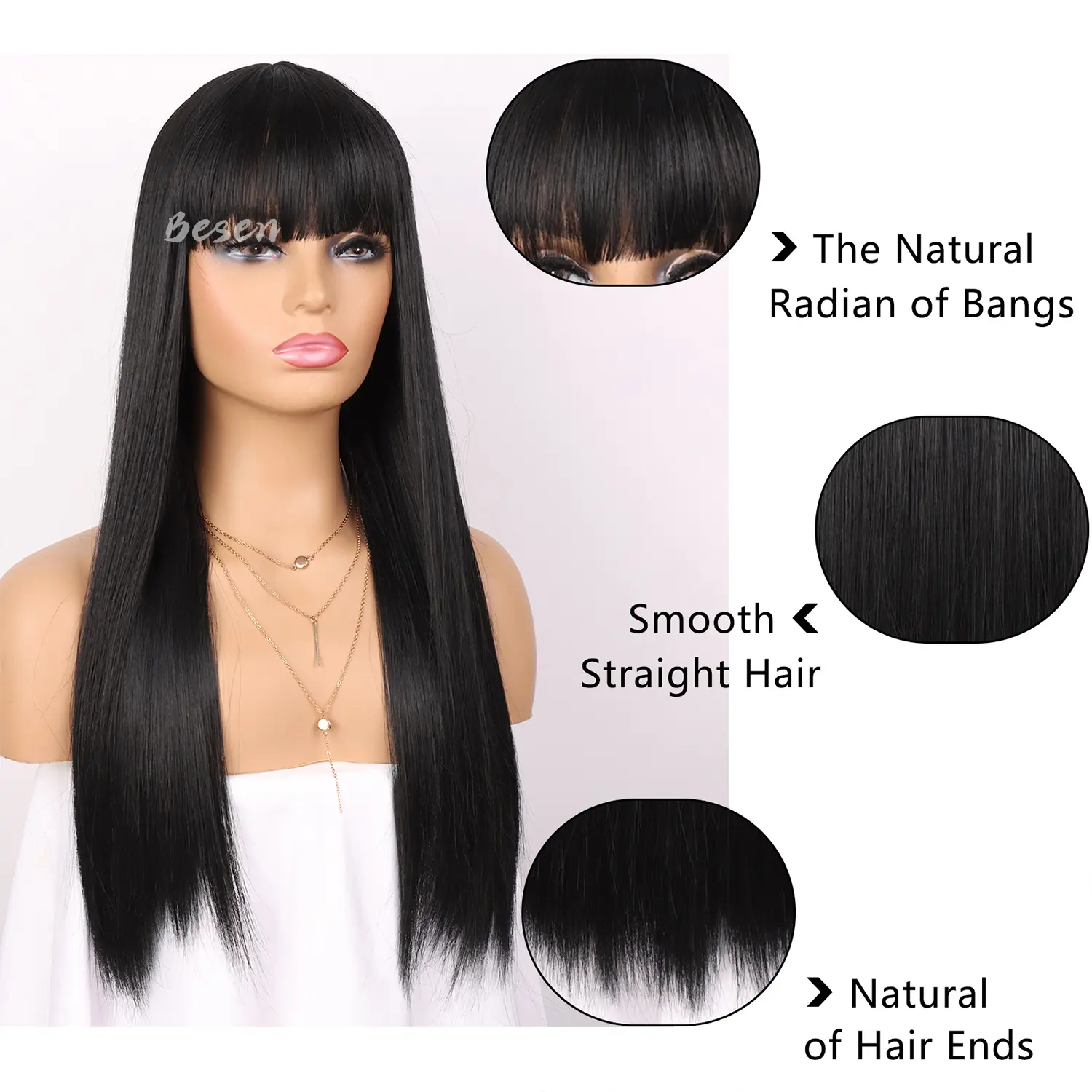 Synthetic Long Straight Wig with Bangs for Women Middle Part Straight Wig Heat Resistant Fiber Wig for Daily Party Use