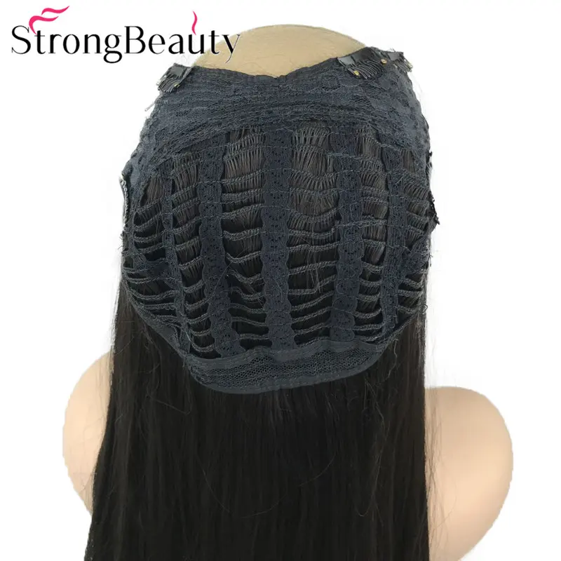 StrongBeauty Long Straight Synthetic 3/4 Wigs Women's Half Wig Black/Brown Hair Heat OK