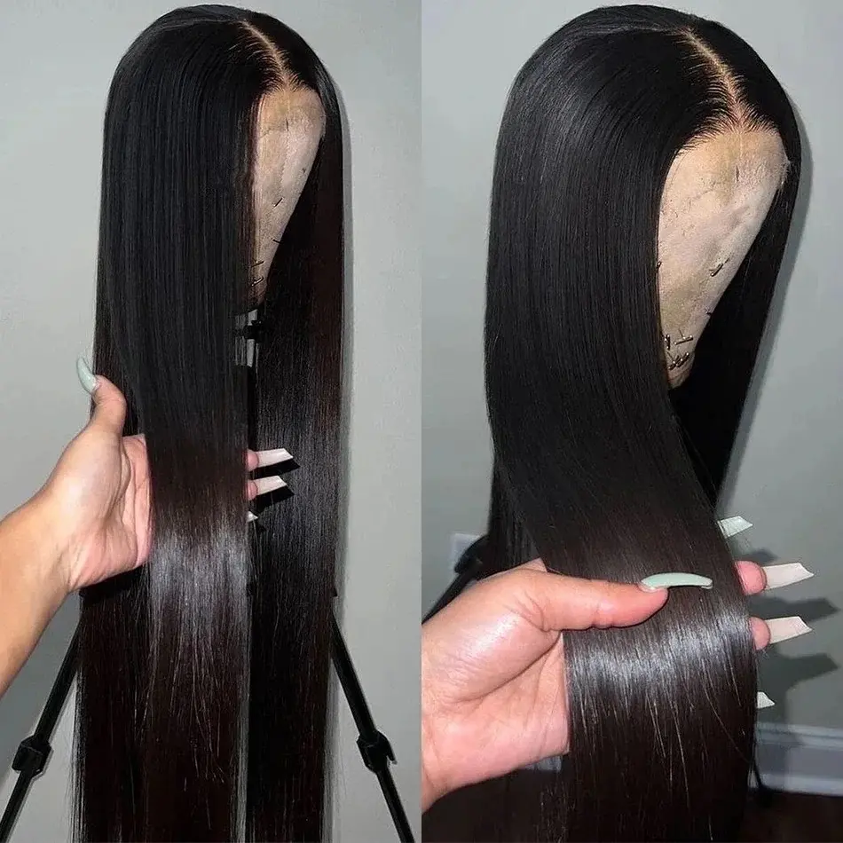 Long Soft Hair Straight Black Color Synthetic 13X4 HD Lace Frontal Wig For Black Women Prepucked With Baby Hair Glueless Wig