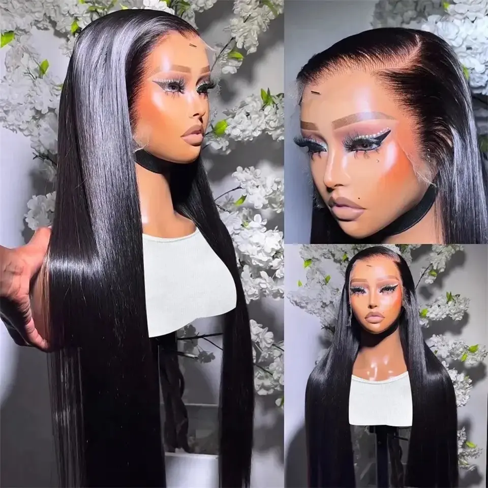Long Soft Hair Straight Black Color Synthetic 13X4 HD Lace Frontal Wig For Black Women Prepucked With Baby Hair Glueless Wig