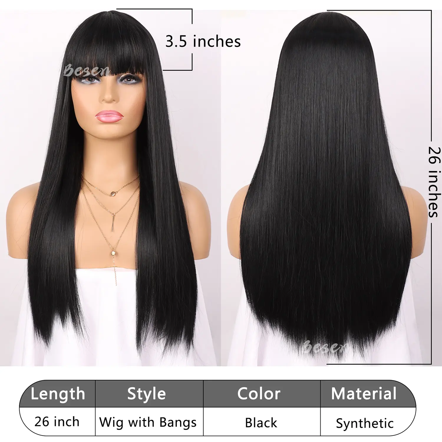Synthetic Long Straight Wig with Bangs for Women Middle Part Straight Wig Heat Resistant Fiber Wig for Daily Party Use
