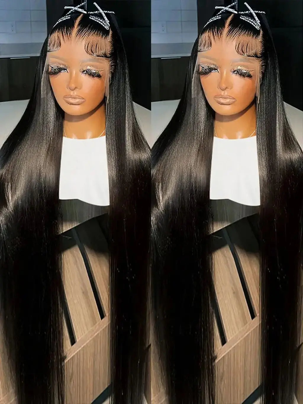 Long Soft Hair Straight Black Color Synthetic 13X4 HD Lace Frontal Wig For Black Women Prepucked With Baby Hair Glueless Wig