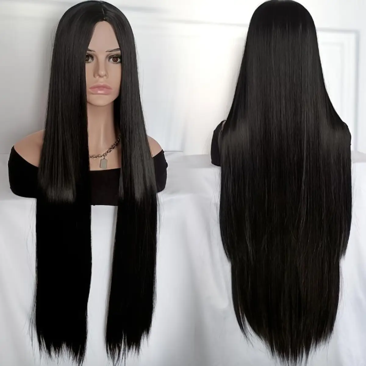 40 Inch /100 cm Straight Synthetic Wig For Women Black Middle Peluca Natural Heat Resistant Hair Wigs Pelucas Costume Party