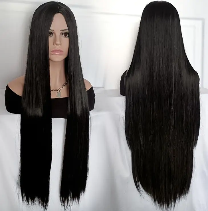 40 Inch /100 cm Straight Synthetic Wig For Women Black Middle Peluca Natural Heat Resistant Hair Wigs Pelucas Costume Party