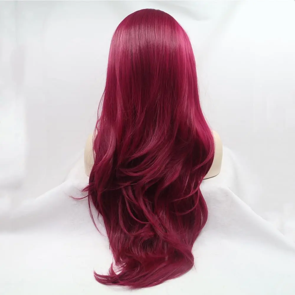 Synthetic Burgundy Lace front wigs  Heat Resistant Fiber Long Wavy Wig Burgundy Wine Wigs Side Part