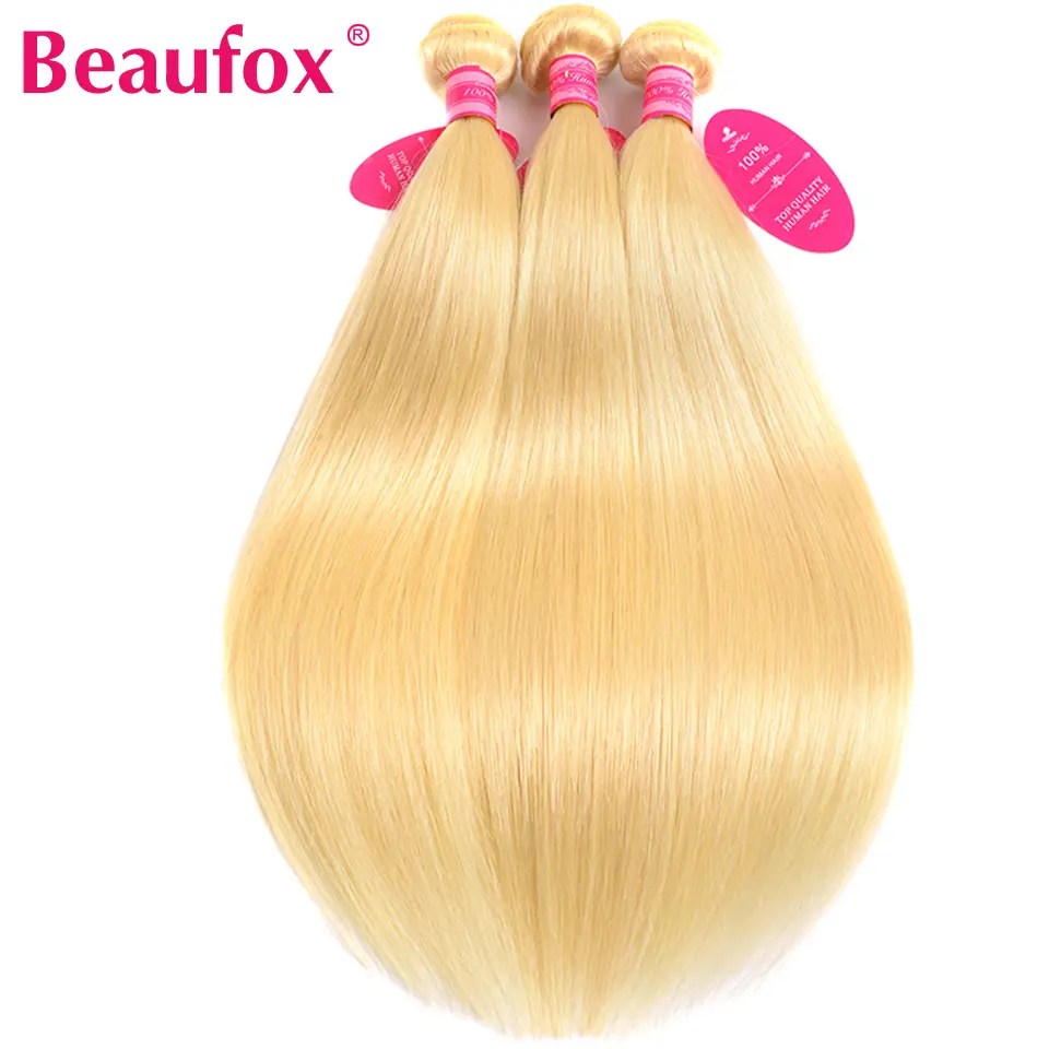 Beaufox 613 Blonde Straight Human Hair Bundles Brazilian Hair Weave Bundles Human Hair Double Weft Remy Virgin Hair Extensions