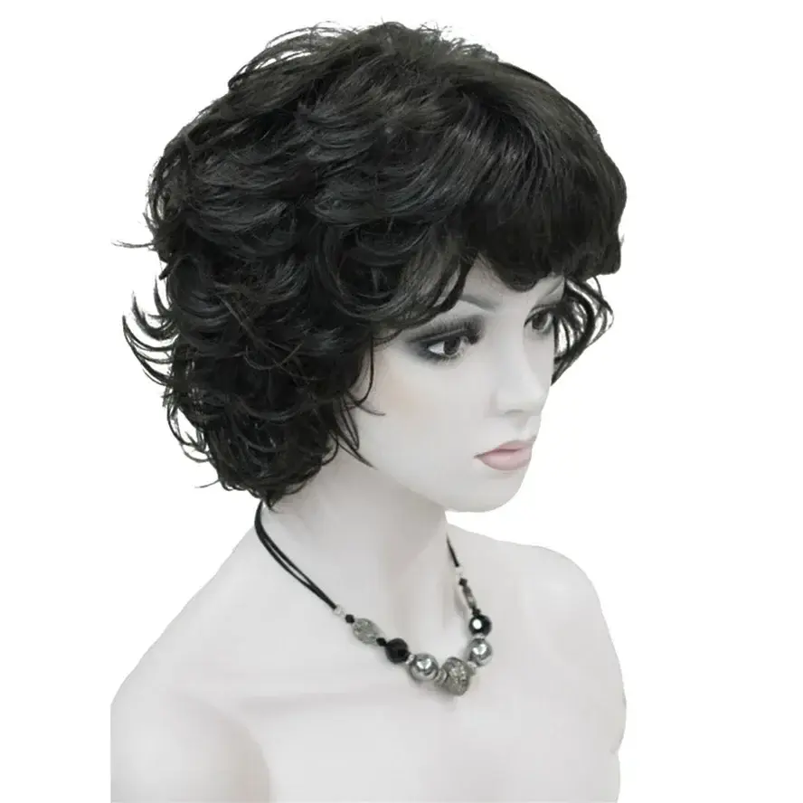 StrongBeauty Women's Wigs Black/Brown Natural Short Curly Hair Synthetic Full Wig 18 Color