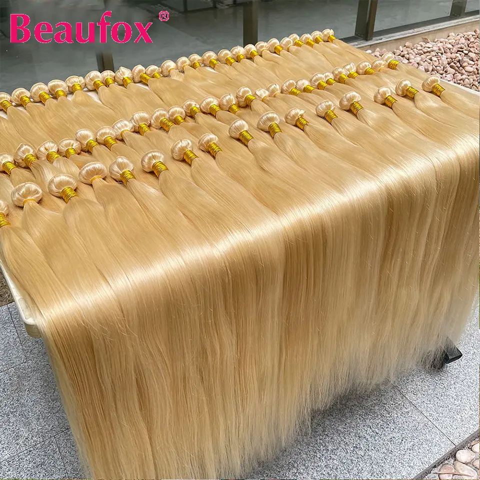 Beaufox 613 Blonde Straight Human Hair Bundles Brazilian Hair Weave Bundles Human Hair Double Weft Remy Virgin Hair Extensions