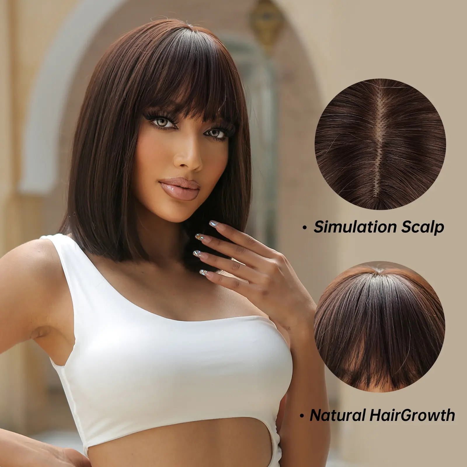 Natural Black Wig Short Straight Bob Synthetic Wig with Fluffy Bangs for Women Afro Cosplay Daily Fake Hair Heat Resistant Fiber