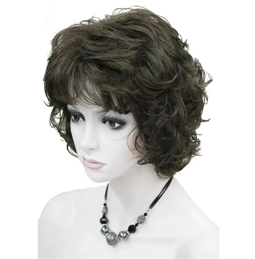 StrongBeauty Women's Wigs Black/Brown Natural Short Curly Hair Synthetic Full Wig 18 Color