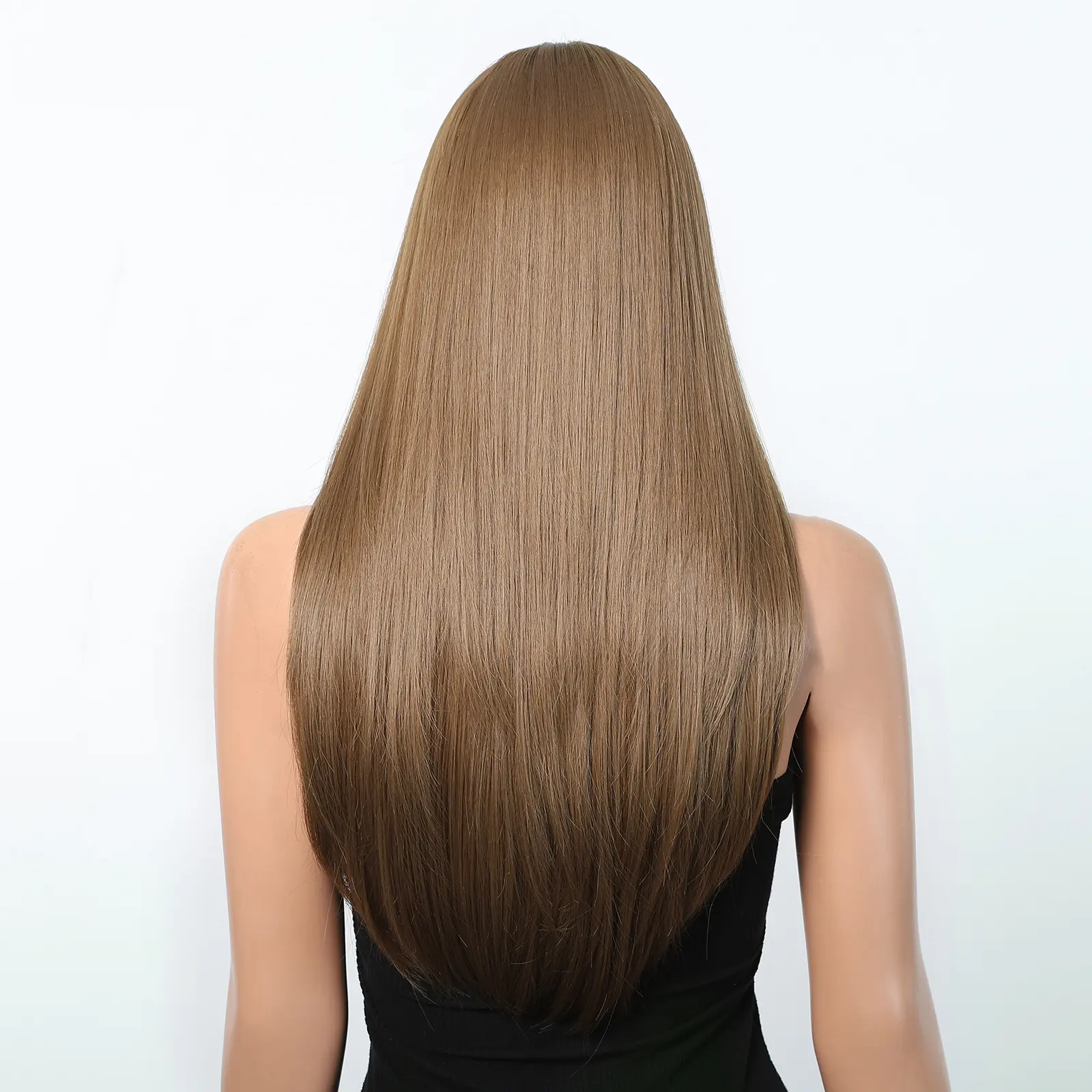 Light Brown Synthetic Wigs Long Straight Wig with Full Bangs Machine Made Wig for Black White Women Daily Use Wig Heat Resistant