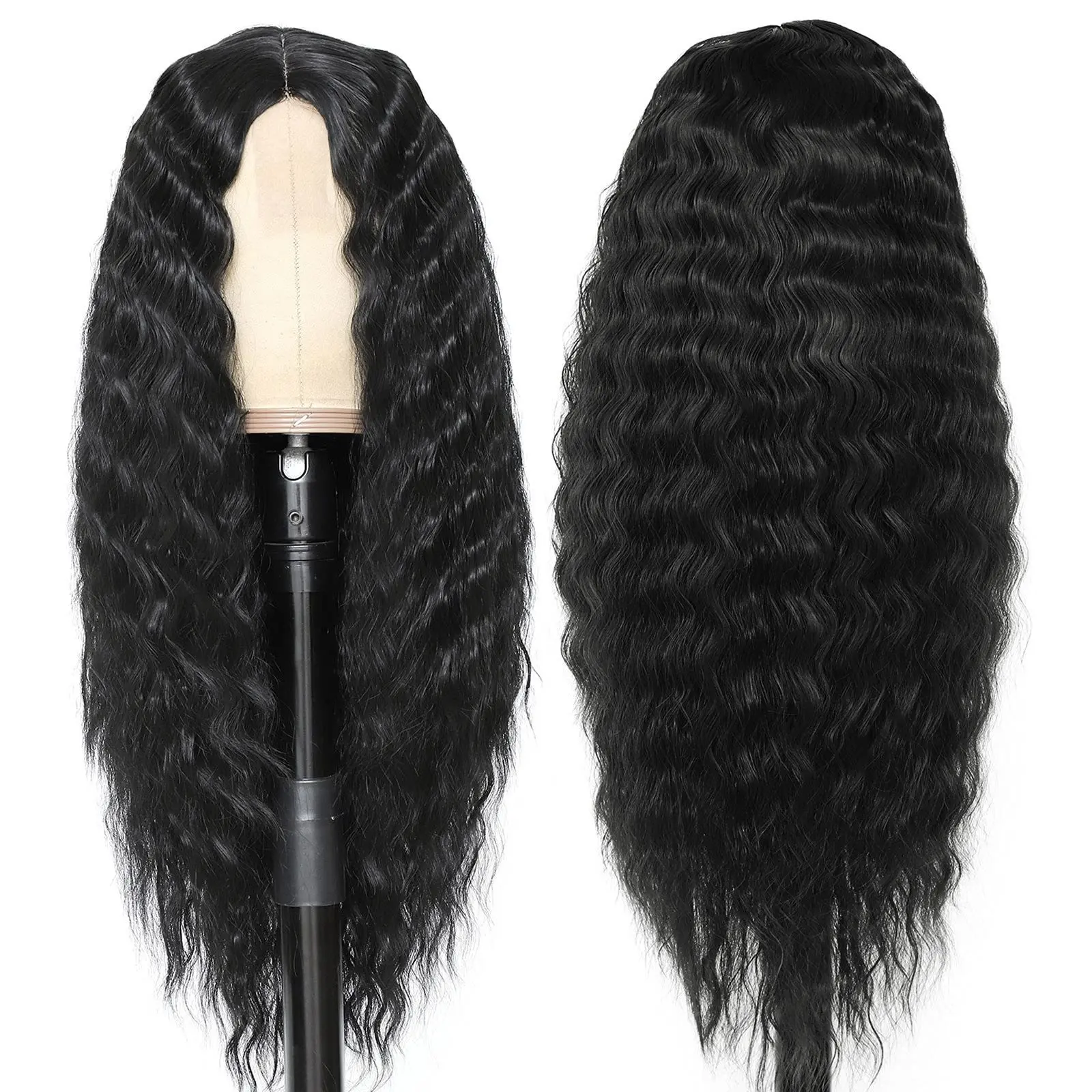 Small Lace Wig Headband for Women Black Split Water Ripple Synthetic Fiber Wig Wig Deep Wave