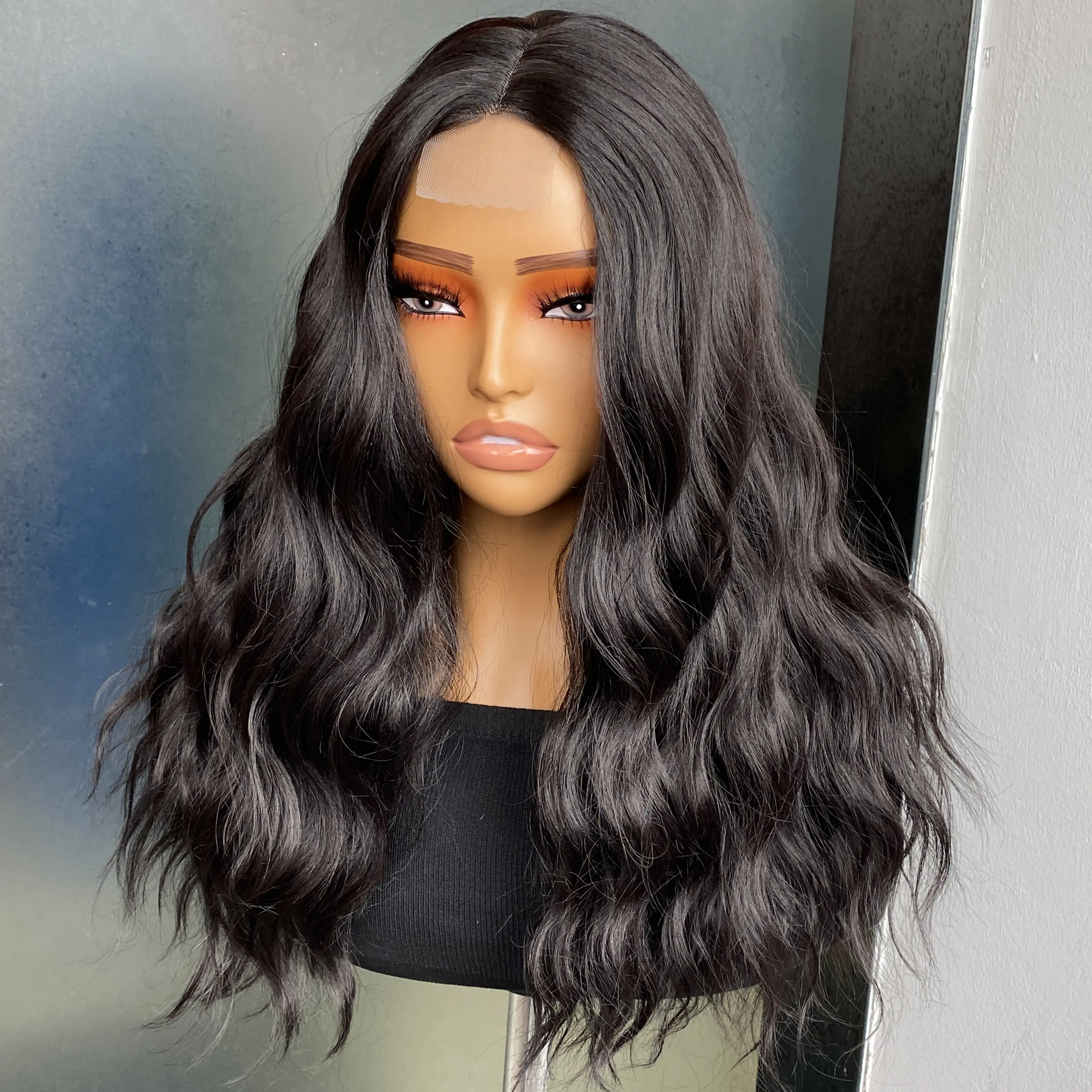 Small Lace Wig Headband for Women Black Split Water Ripple Synthetic Fiber Wig Wig Deep Wave
