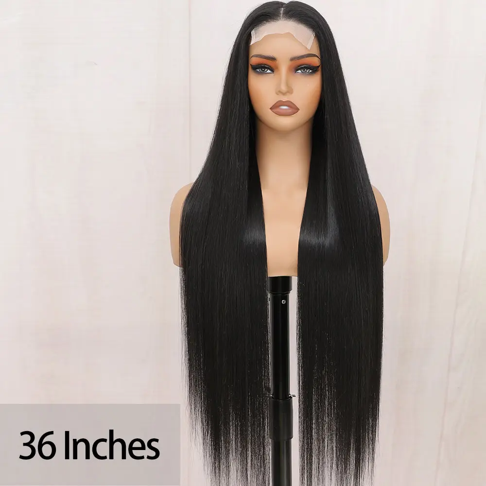 4*4 Lace Front Wigs Straight Wigs With High Quality Natural Black 36 Inches Synthetic Heat Resistant Wigs 250 Density