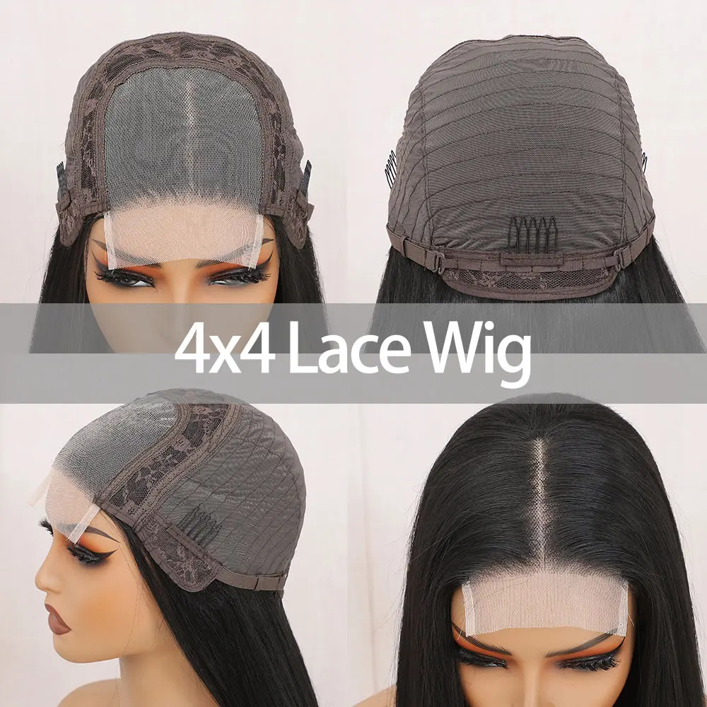 4*4 Lace Front Wigs Straight Wigs With High Quality Natural Black 36 Inches Synthetic Heat Resistant Wigs 250 Density