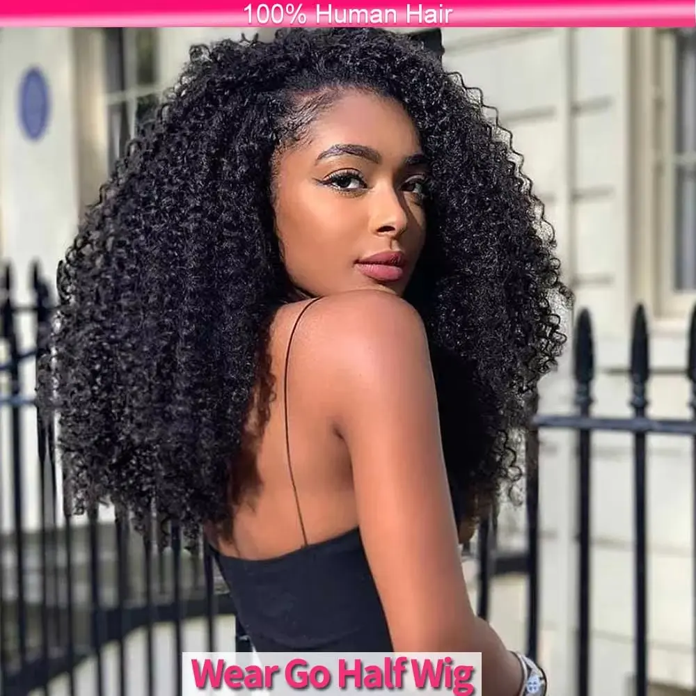 3 IN ONE Half Wigs Human Hair Human Hair Multi Parting Curly Wigs Kinky Curly Wigs Human Hair Cheap Wigs On Clearance Sale