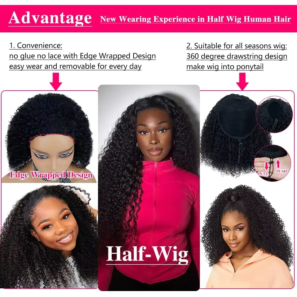 3 IN ONE Half Wigs Human Hair Human Hair Multi Parting Curly Wigs Kinky Curly Wigs Human Hair Cheap Wigs On Clearance Sale