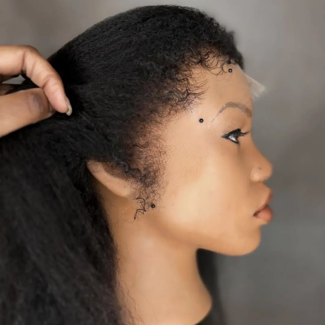 26Inch Soft Yaki Preplucked Black Color 180Density Kinky Straight Lace Front Wig Synthetic Baby Hair Glueless Daily Wear Wig
