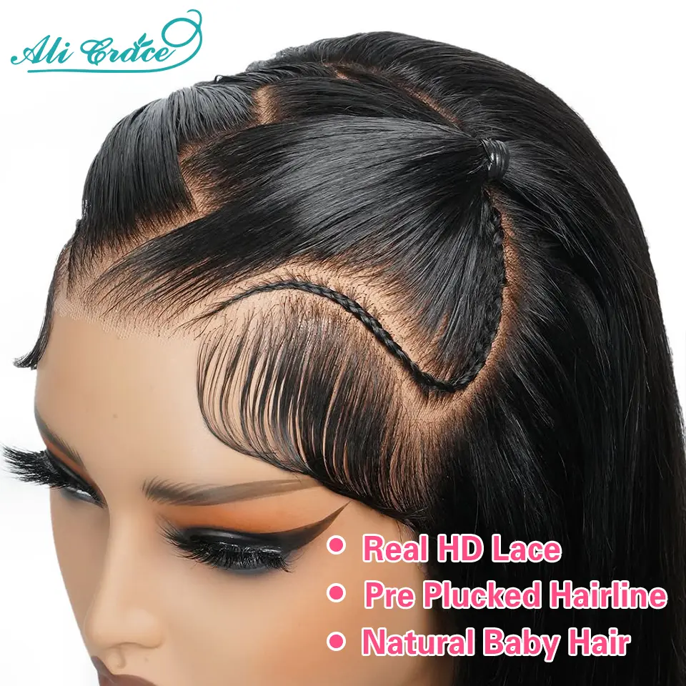 Ali Grace Hair 13x6 Lace Front Wig Straight Hair HD Lace Frontal Human Hair Wigs For Women Pre Plucked Hairline With Baby Hair