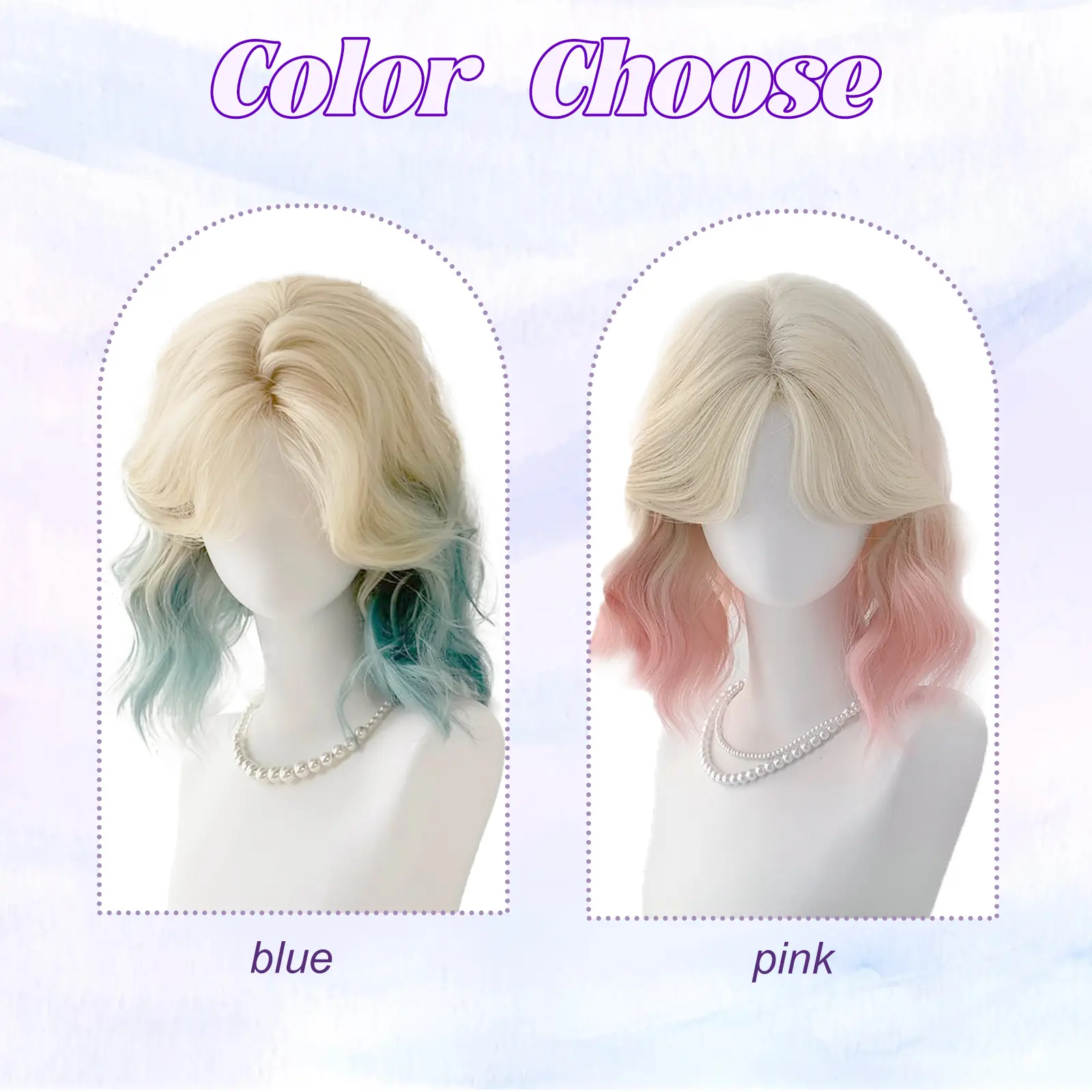 Omber Short Curly Synthetic Wig Hair For Full Head Ombre Pink And Blue BOB Wig With Big Area Natural Simulated Scalp Girl's