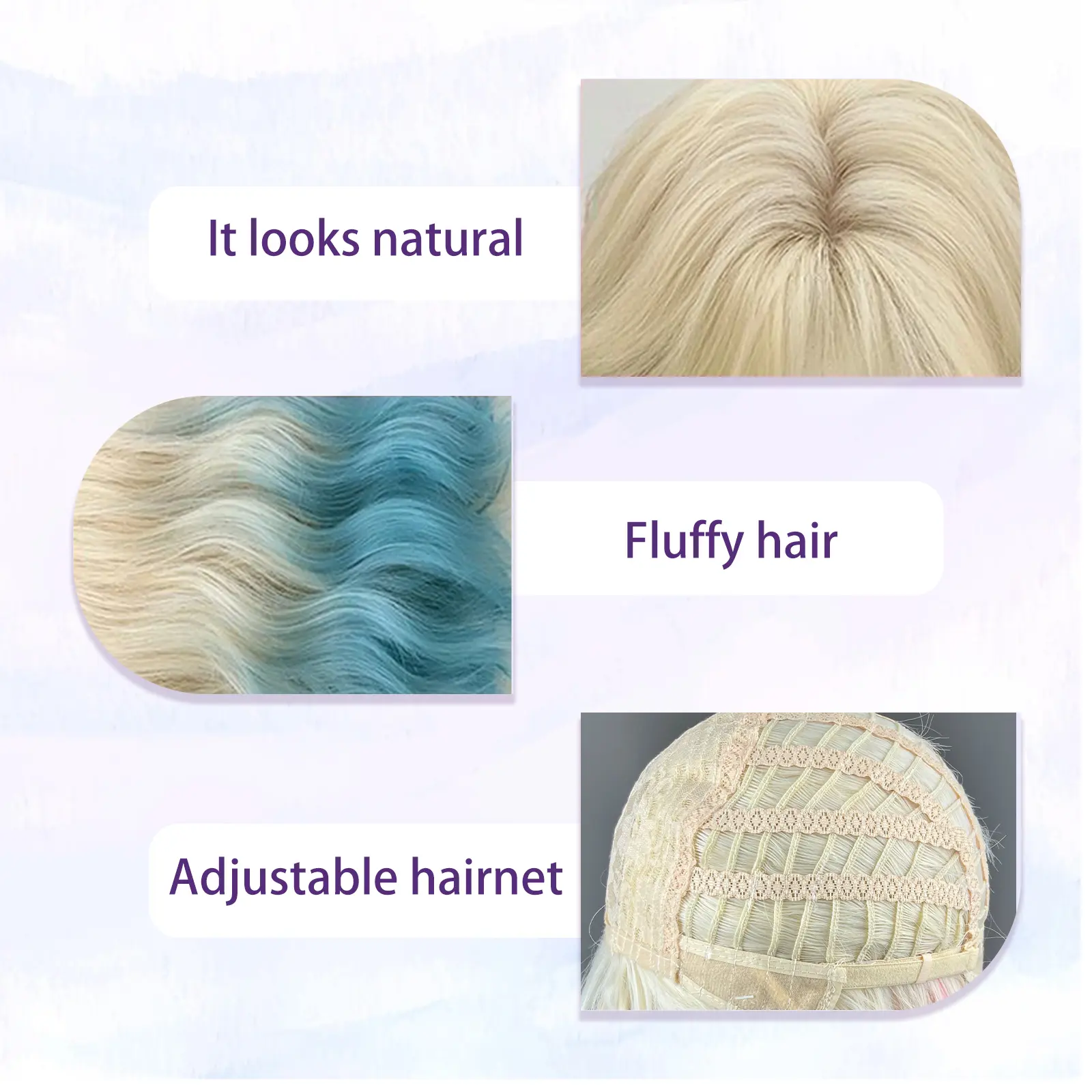 Omber Short Curly Synthetic Wig Hair For Full Head Ombre Pink And Blue BOB Wig With Big Area Natural Simulated Scalp Girl's