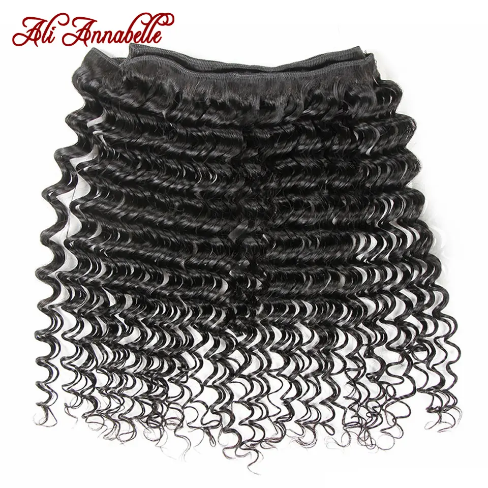 Ali Annabelle Peruvian Deep Wave Bundles 100% Human Hair Bundles 1/3/4 Deep Curly Bundle Deals 10-28inch Natural Remy Hair Weave