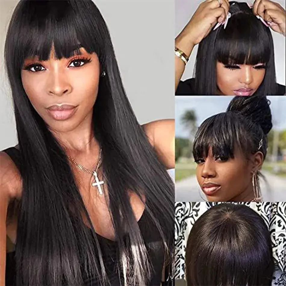 Straight Human Hair Wig With Bangs 3x1 Middle Part Lace Wig Straight Wig Human Hair Ready To Wear Brazilian Human Hair Wigs 100%