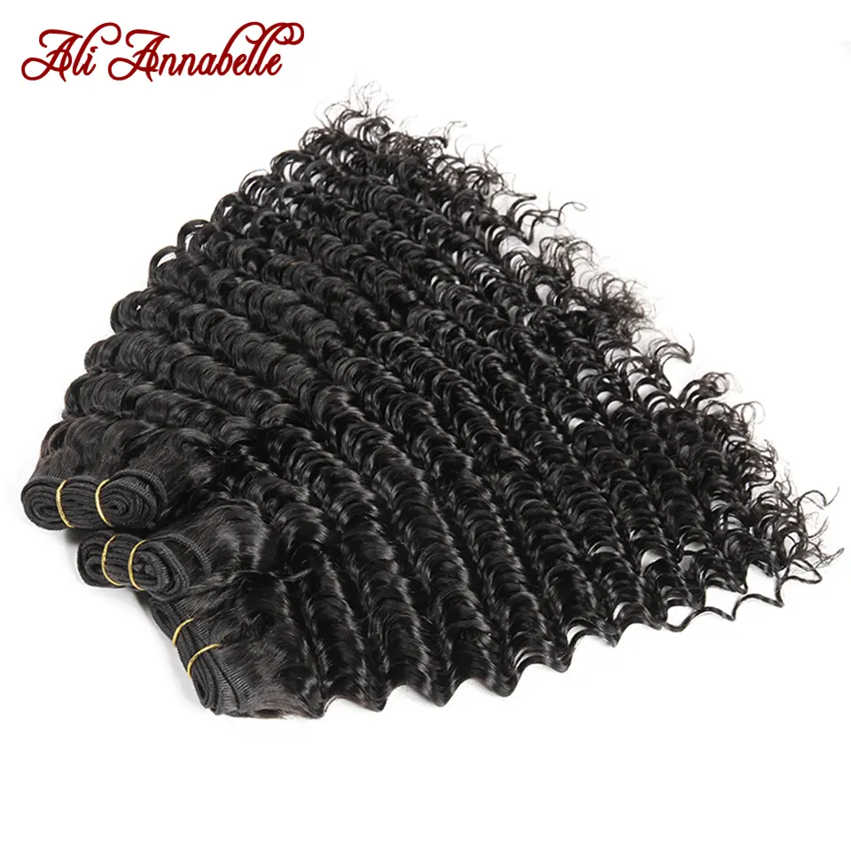Ali Annabelle Peruvian Deep Wave Bundles 100% Human Hair Bundles 1/3/4 Deep Curly Bundle Deals 10-28inch Natural Remy Hair Weave