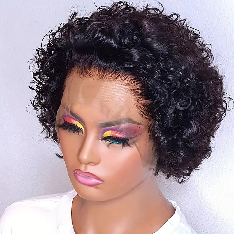 Short Curly Pixie Cut Lace Front Wigs Human Hair 6 Inch 13X1 Short Curly Human Hair Wigs Short Wigs for Women Natural Color