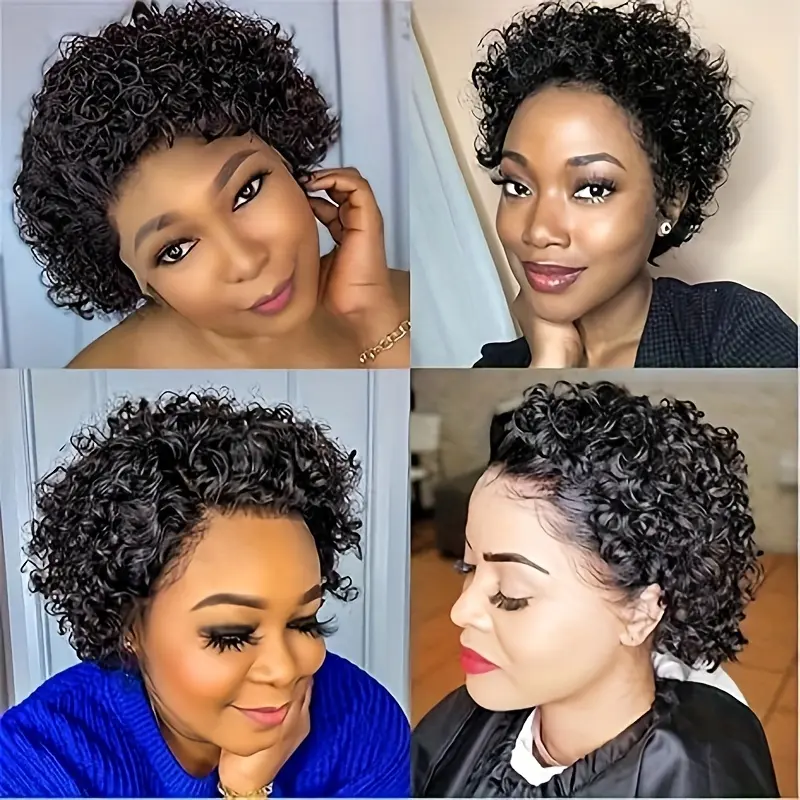 Short Curly Pixie Cut Lace Front Wigs Human Hair 6 Inch 13X1 Short Curly Human Hair Wigs Short Wigs for Women Natural Color