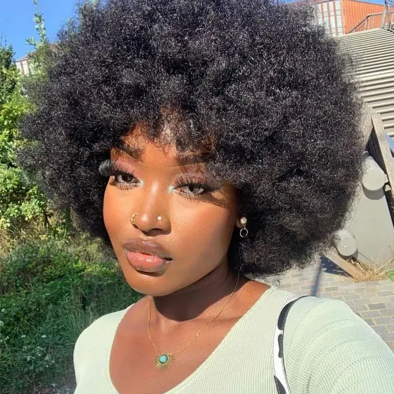 Brazilian Afro Kinky Curly Bob Wigs Black Dark Remy Brown Hair Short Machine Made Human Hair Wigs For Black Black Women