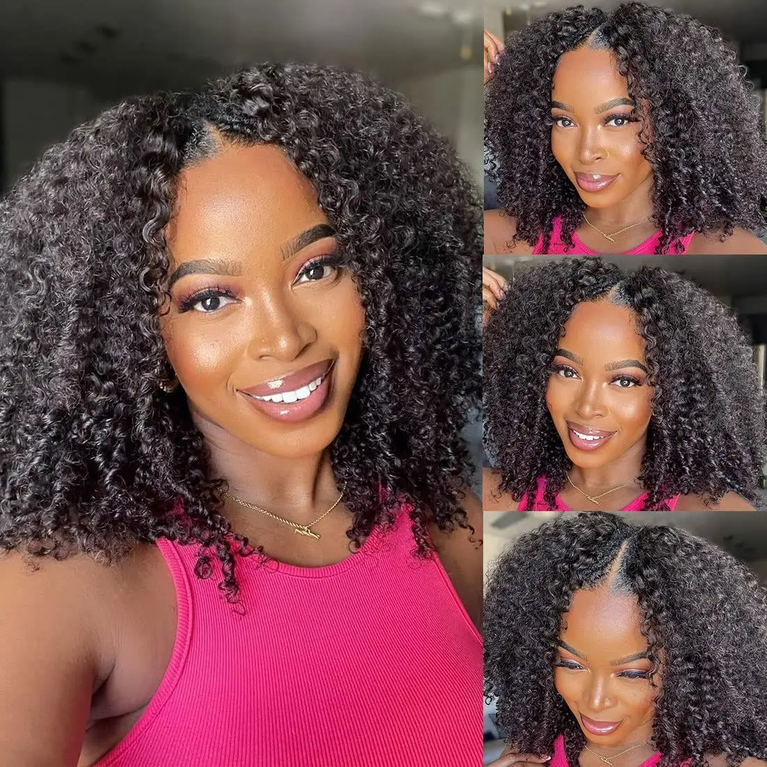 Glueless V Part Wigs Human Hair Brazilian 70s Afro Kinky Curly Upgrade U Part Human Hair Wig Kinky Curly Short Bob Pixie Cut Wig