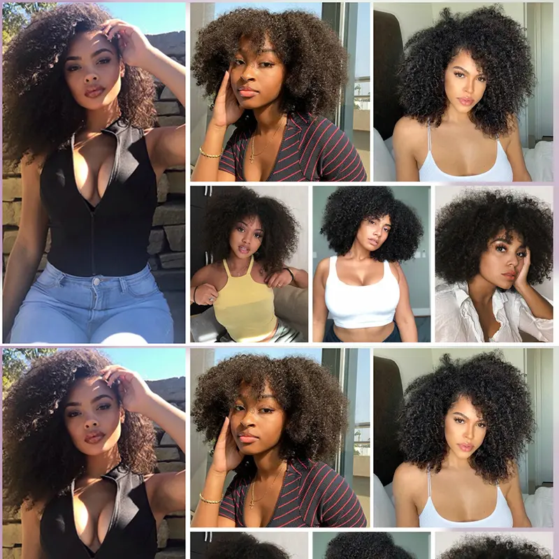 Glueless V Part Wigs Human Hair Brazilian 70s Afro Kinky Curly Upgrade U Part Human Hair Wig Kinky Curly Short Bob Pixie Cut Wig