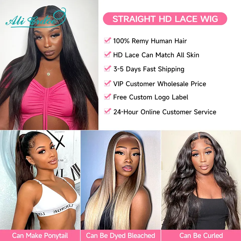 AliGrace 5x5 HD Lace Closure Wigs Straight Remy Human Hair Wigs Pre-Plucked With Baby Hair HD Lace Closure Wigs For Women