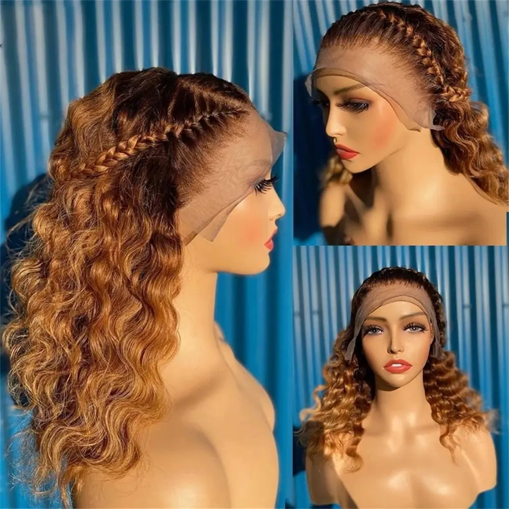 Soft 180 Density Ombre Brown 26 inch Kinky Curly Preplucked Long Hair Wig For Women Natural Hairline Wig With Afro Baby Hair