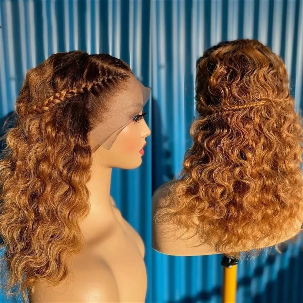 Soft 180 Density Ombre Brown 26 inch Kinky Curly Preplucked Long Hair Wig For Women Natural Hairline Wig With Afro Baby Hair