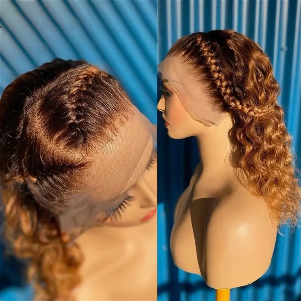 Soft 180 Density Ombre Brown 26 inch Kinky Curly Preplucked Long Hair Wig For Women Natural Hairline Wig With Afro Baby Hair