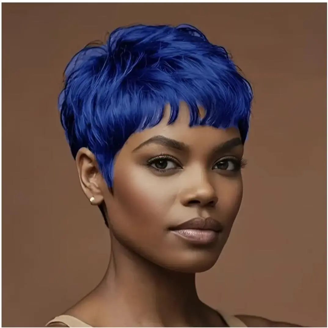 Synthetic short black hair wig Pixie cut wig for Bangs short Fak wig for women party wig short hair