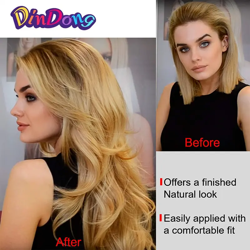24 Inch Long Wavy Head Tied  3/4 Half Wigs With Clips In, Synthetic Fibers Hair Extension Wigs For Women