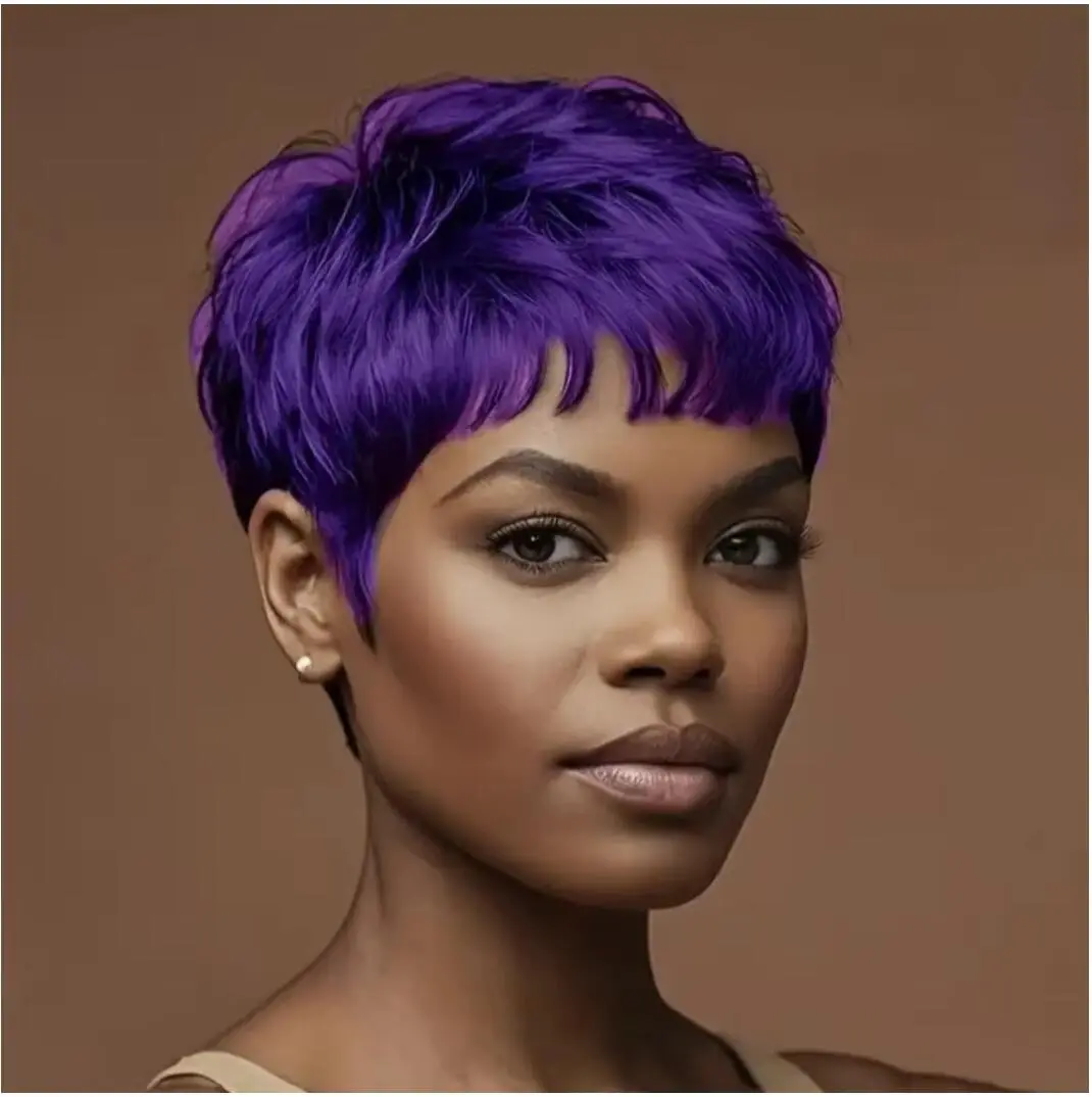 Synthetic short black hair wig Pixie cut wig for Bangs short Fak wig for women party wig short hair