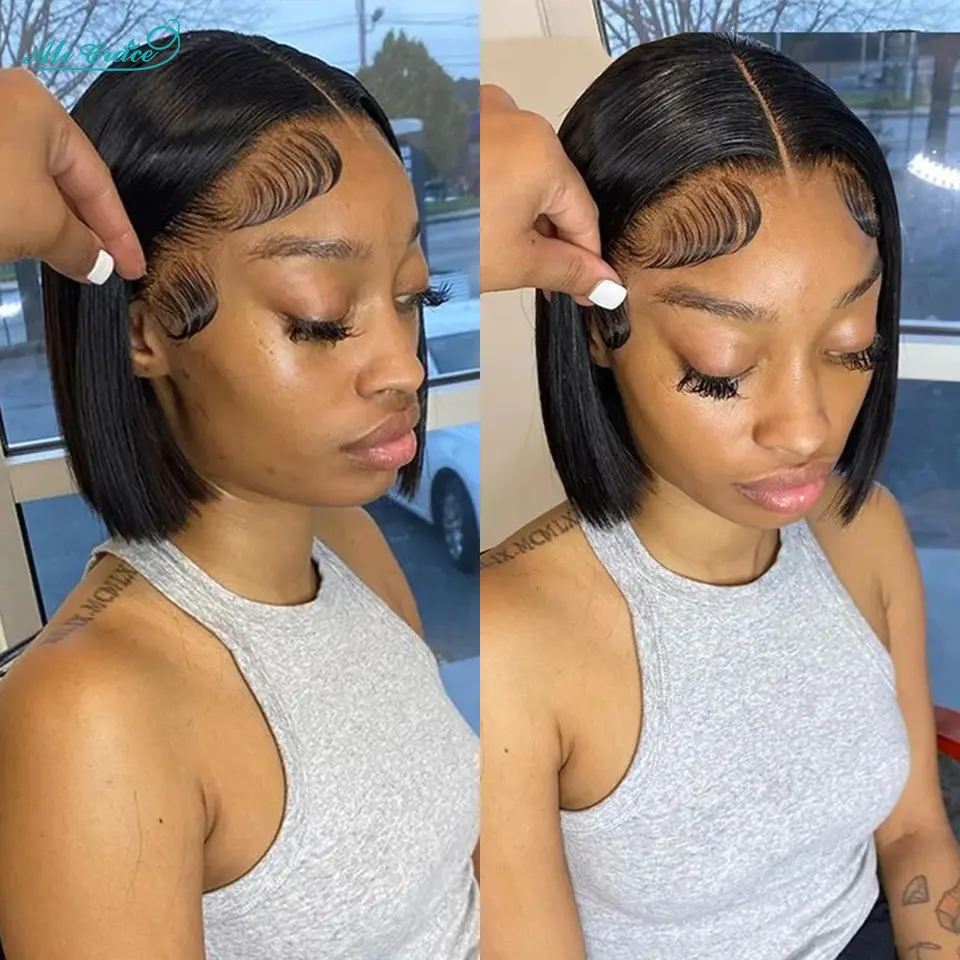 Ali Grace Straight Hair Bob Wigs 4x4 13x4 Lace Front Human Hair Wigs Brazilian Straight Hair Pre-Plucked Blunt Bob Wig Clearance