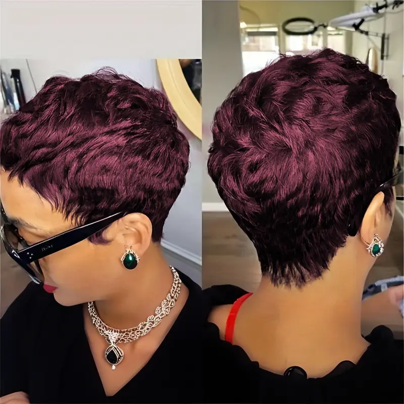 6inch Short Pixie Cut Straight Wig 100% Human Hair for Women Machine Made with Pre-Styled Bangs Tangle-Free Natural Hairline