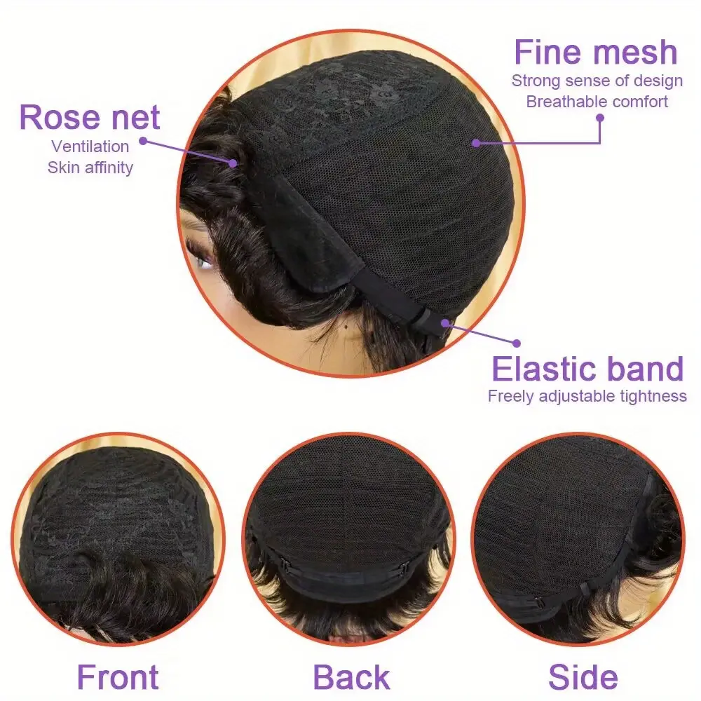 6inch Short Pixie Cut Straight Wig 100% Human Hair for Women Machine Made with Pre-Styled Bangs Tangle-Free Natural Hairline