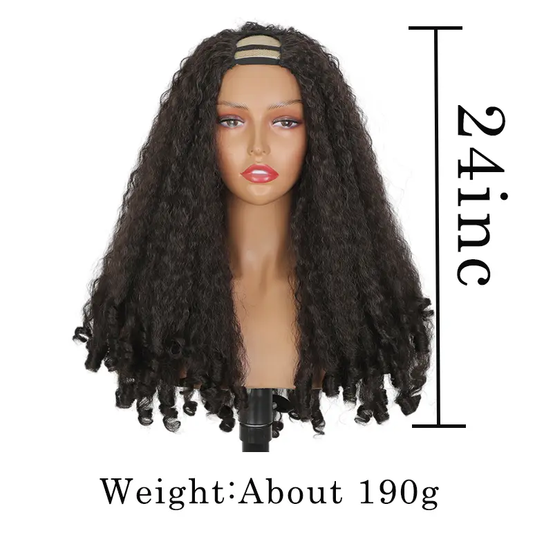 Afro Curly U Part Wig Synthetic Braided Hair Texture with Unique Bouncy Curls in the End 24 Inch Soft Kinky Curly Full Hair Wigs