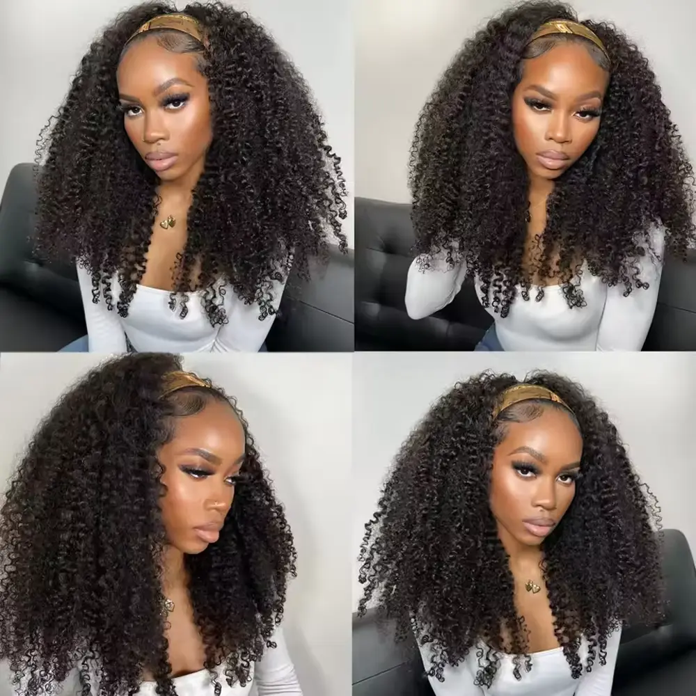 Half Wig Human Hair Kinky Curly Wig Human Hair Ready to Wear 3 IN 1 Half Wig With Drawstring 200 Density Curly Half Wigs 16 Inch