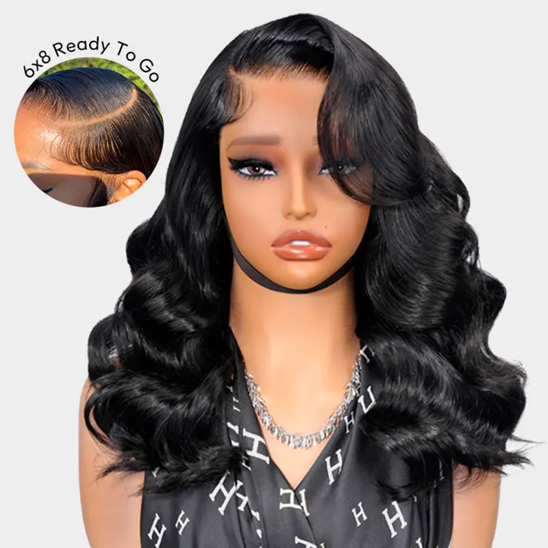 WestKiss Side Part Glueless Layered Cut Human Hair Wig RTG Body Wave 6x8 Lace Closure Wig Pre Plucked Pre Cut Pre Bleached