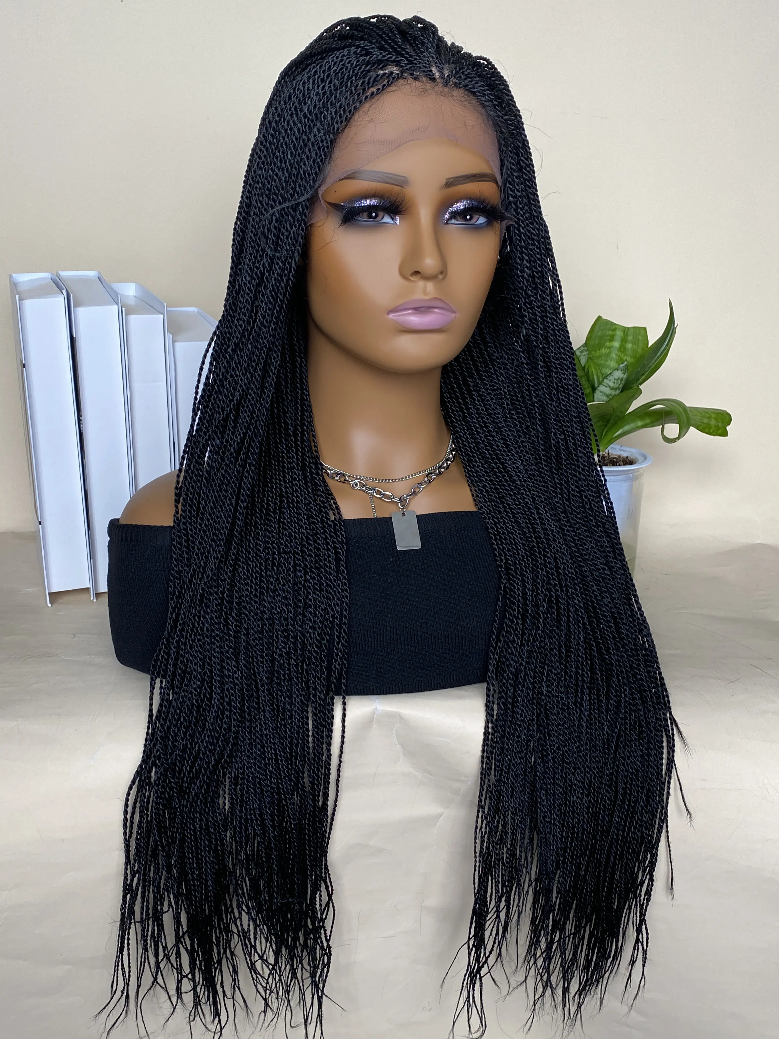 30 Inches Box Braids Synthetic Lace Wig Heat Resistant Fiber Hair Lace Front Braided Wigs for Afro Black Women Cornrow Wigs