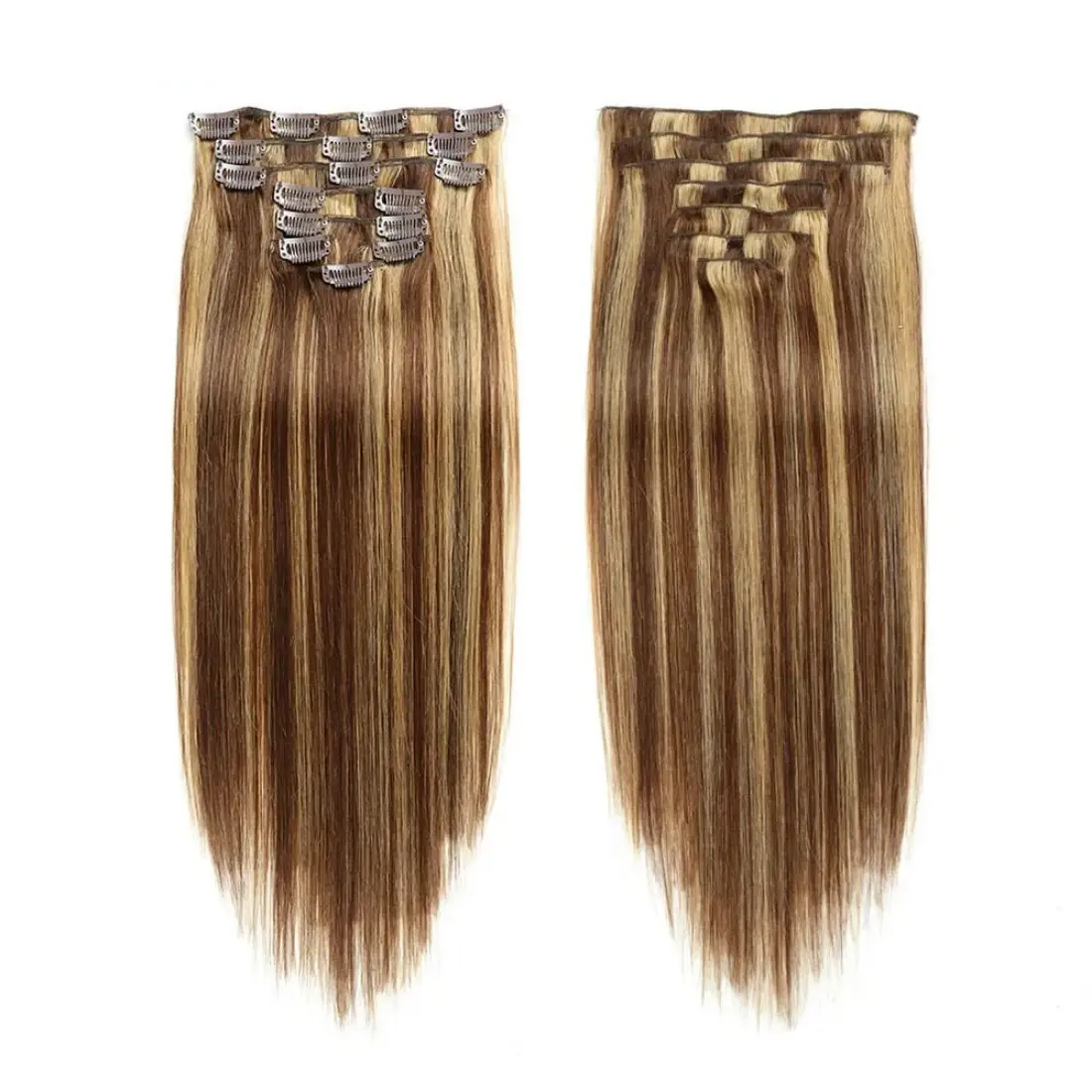 Clip in Hair Extensions for Women,Real Human Hair 4/27 Highlight Mix Blonde Remy Human Hair Extensions Human Hair Straight Seaml