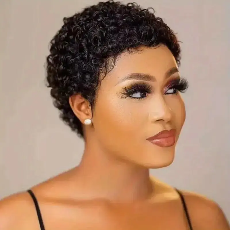 Curly Pixie Cut Wig Human Hair Wig for Women Human Hair Short Wig Human Hair full machine made Wig Layered Machine Made Wig